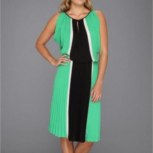 BCBGMaxazria Dress Womrns Small Green Black Chiffon Color Block - Picture 1 of 10